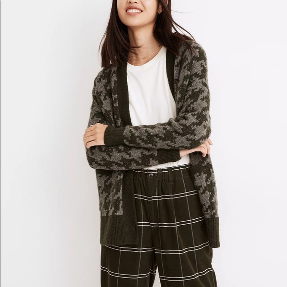 Allston Double-Button Cardigan Sweater in Houndstooth
